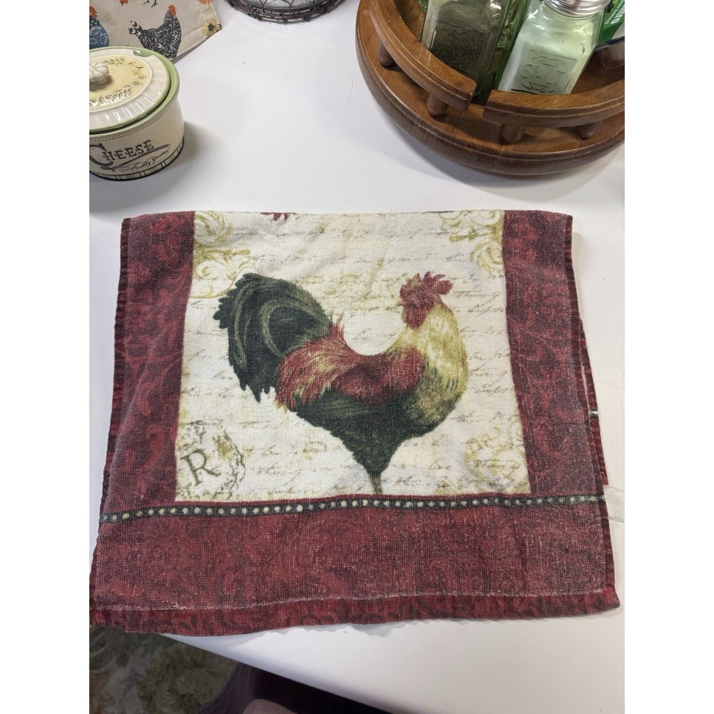Country Style Rooster Dishcloth Red Border Farm Life Cloth Kitchen Textile